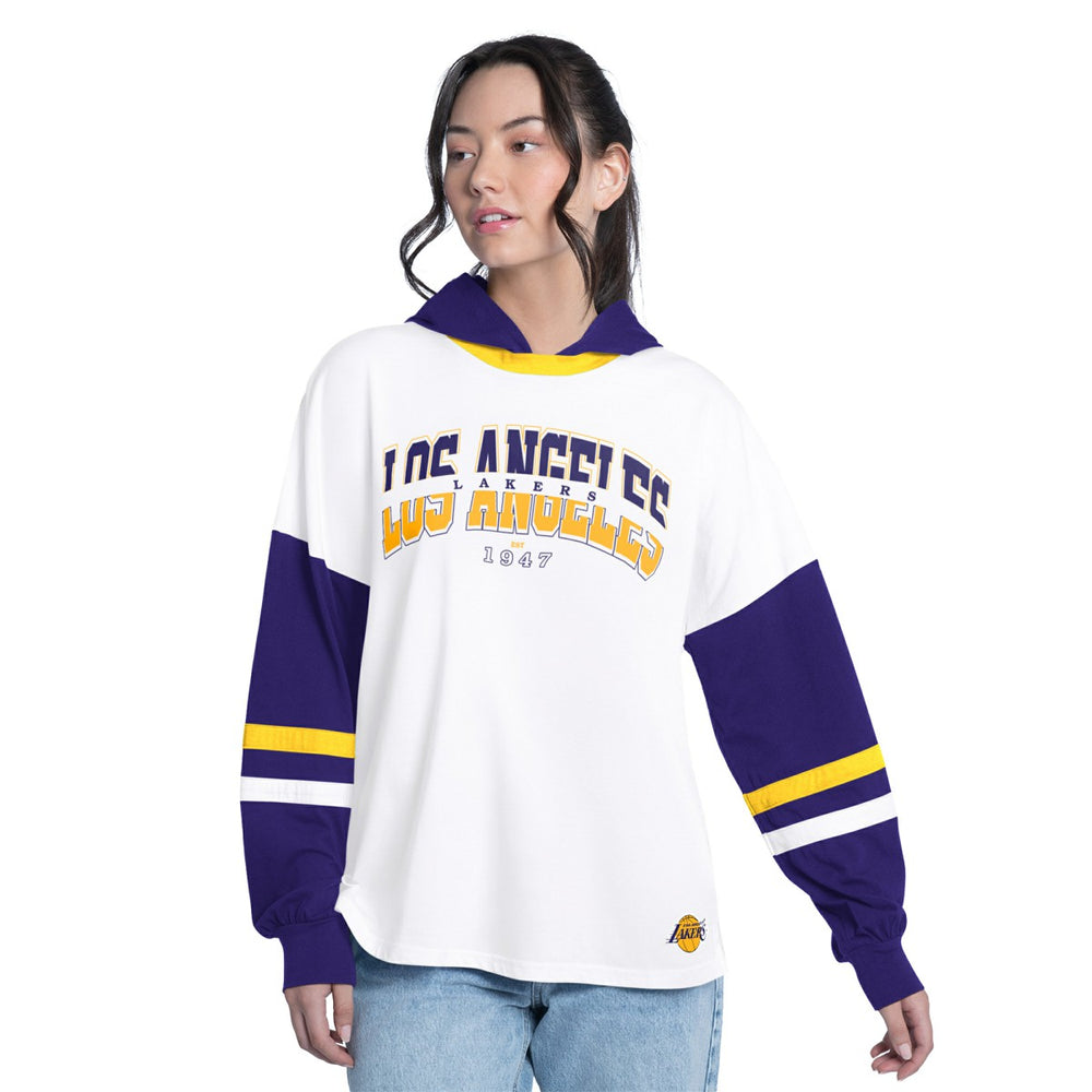 NBA Los Angeles Lakers G-III 4Her by Carl Banks Women's Key Player Oversized Hooded Long Sleeve T-Shirt