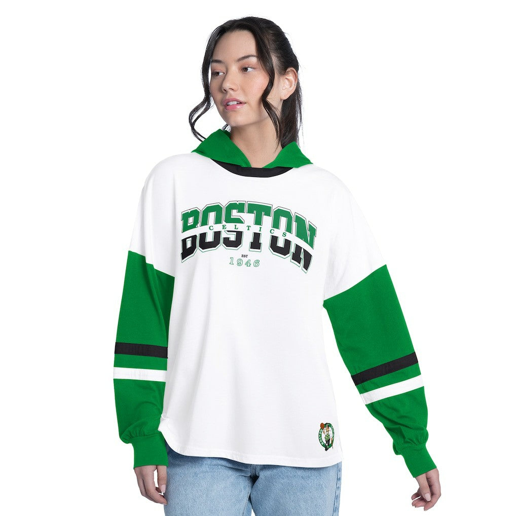 NBA Boston Celtics G-III 4Her by Carl Banks Women's Key Player Oversized Hooded Long Sleeve T-Shirt
