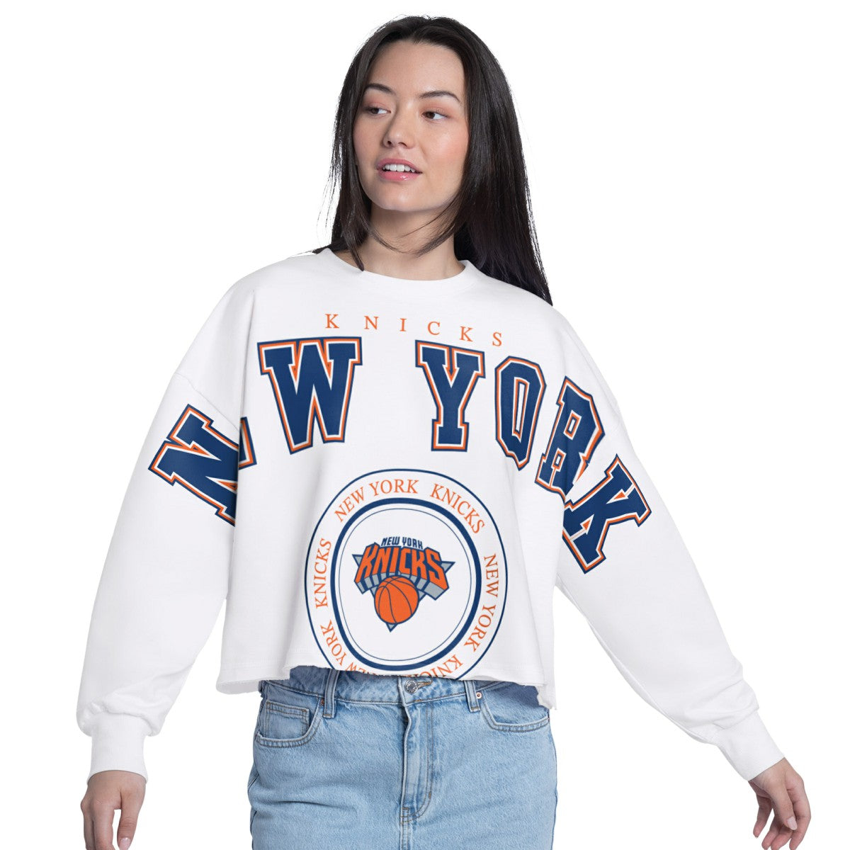 NBA New York Knicks G-III 4Her by Carl Banks Women's Bleachers Cropped French Terry Sweatshirt
