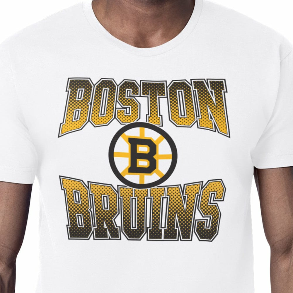 NHL White Boston Bruins Starter Comic Style Team Graphic T-Shirt