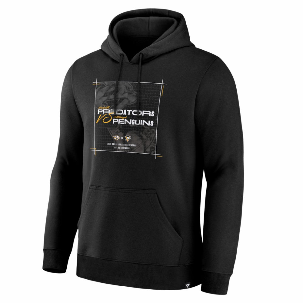 NHL Black Nashville Predators vs. Pittsburgh Penguins 2025 NHL Global Series Matchup Legacy Hoodie