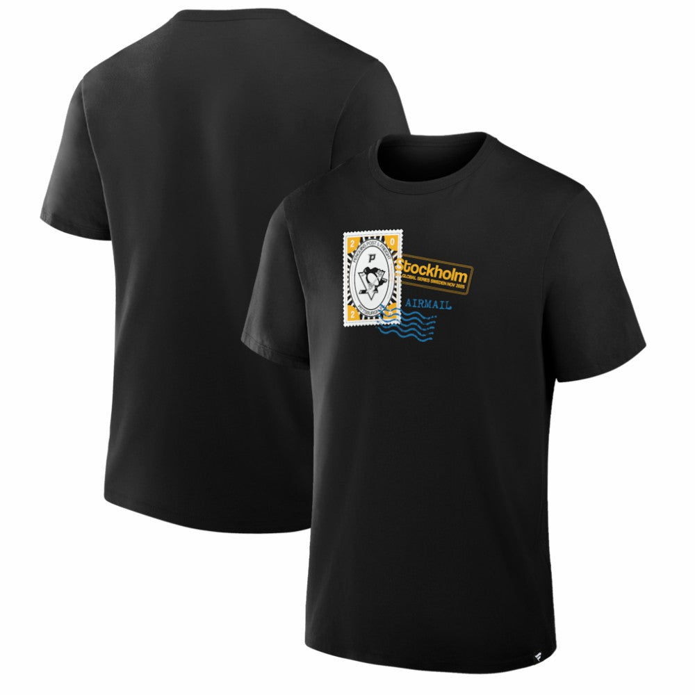 NHL Black Pittsburgh Penguins 2025 NHL Global Series Hometown To Stockholm Legacy T-Shirt