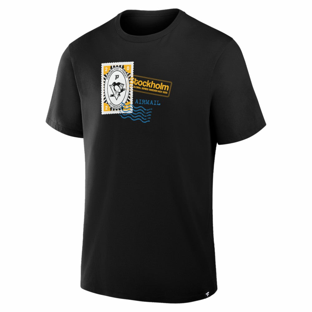 NHL Black Pittsburgh Penguins 2025 NHL Global Series Hometown To Stockholm Legacy T-Shirt