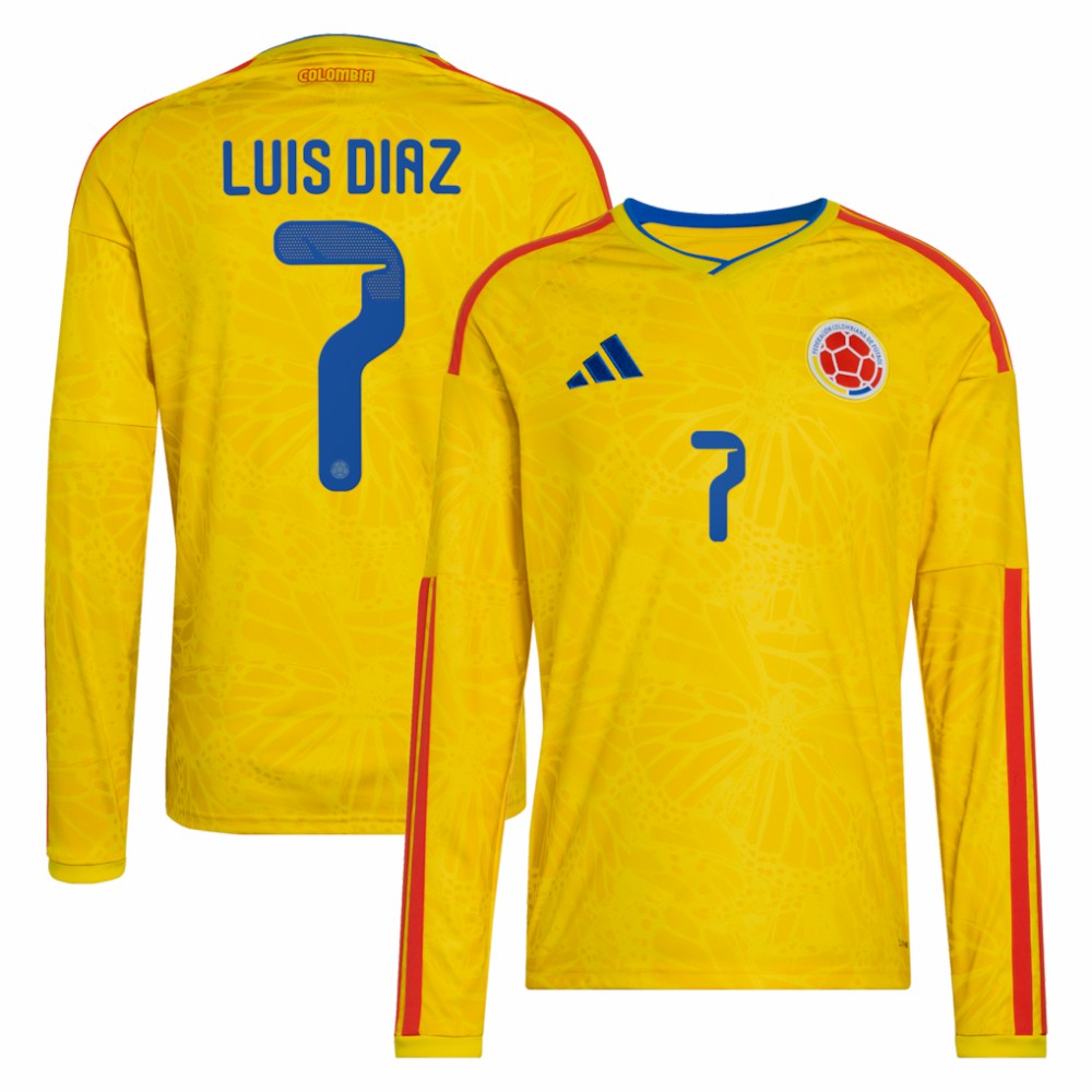 Luis Diaz Colombia National Team 2026 Home Replica Long Sleeve Jersey - Adidas Yellow