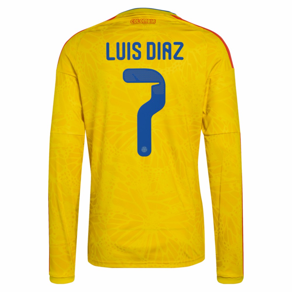 Luis Diaz Colombia National Team 2026 Home Replica Long Sleeve Jersey - Adidas Yellow