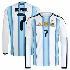 Rodrigo De Paul Argentina National Team 2026 Home Replica Long Sleeve Jersey - Adidas White