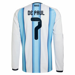 Rodrigo De Paul Argentina National Team 2026 Home Replica Long Sleeve Jersey - Adidas White