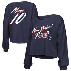Drake Maye  Majestic Threads Women's Off-Shoulder Script Name & Number V-Neck T-Shirt - New England Patriots