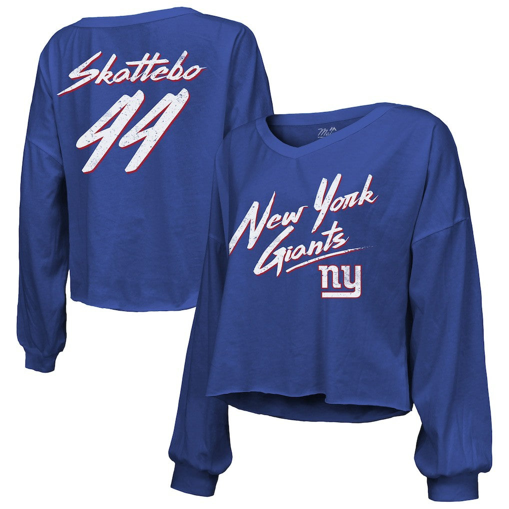 Cam Skattebo  Majestic Threads Women's Script Name & Number Long Sleeve T-Shirt - New York Giants