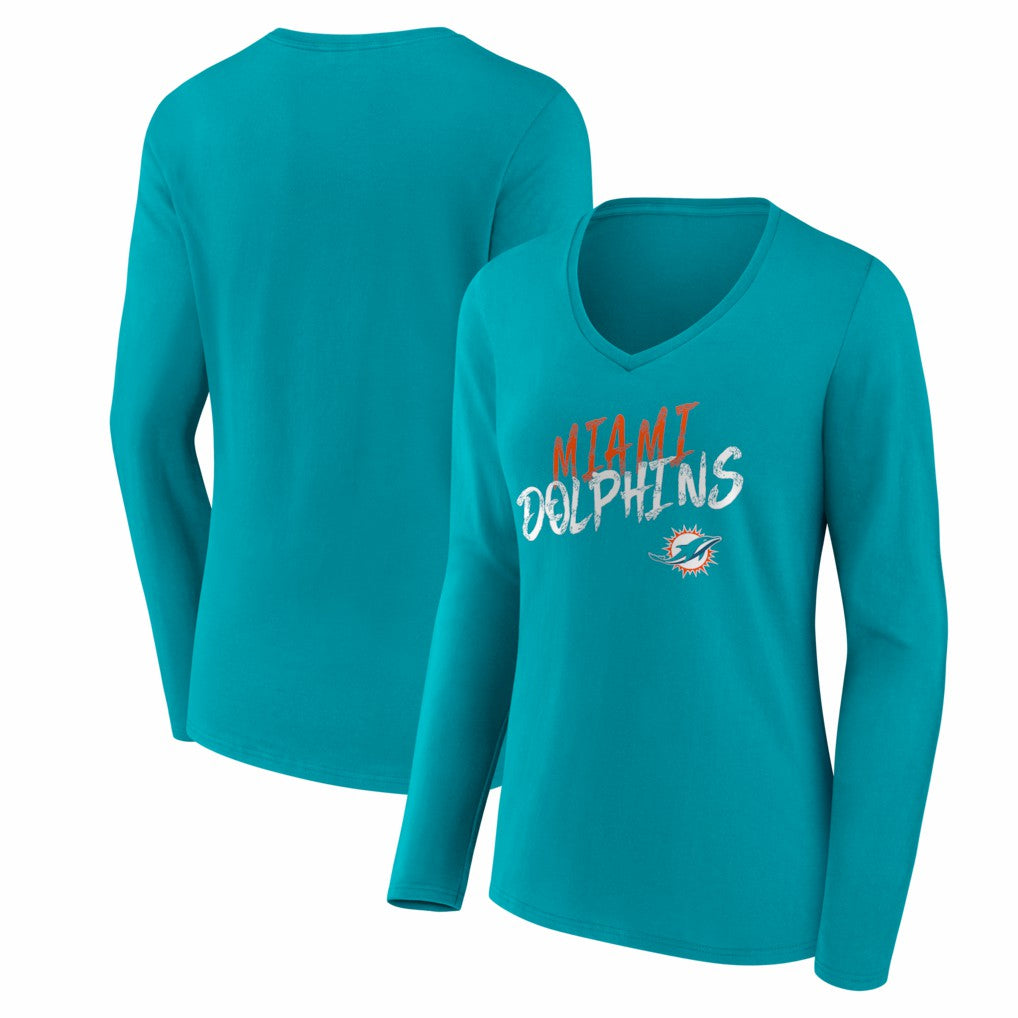 Women's Hustle Long Sleeve V-Neck T-Shirt - Miami Dolphins