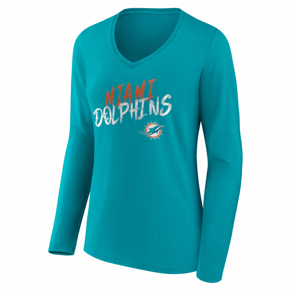 Women's Hustle Long Sleeve V-Neck T-Shirt - Miami Dolphins
