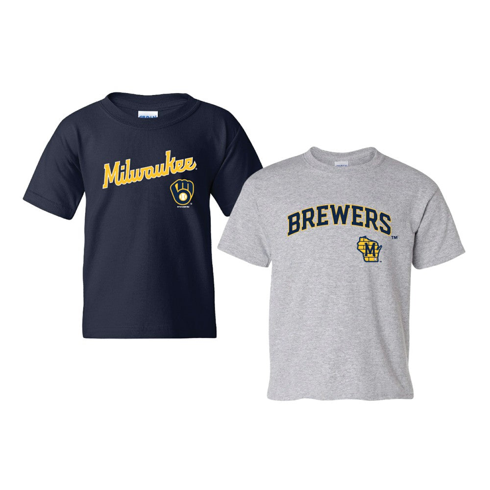 MLB Milwaukee Brewers Soft as a Grape Youth 2-Pack Logo T-Shirt Set