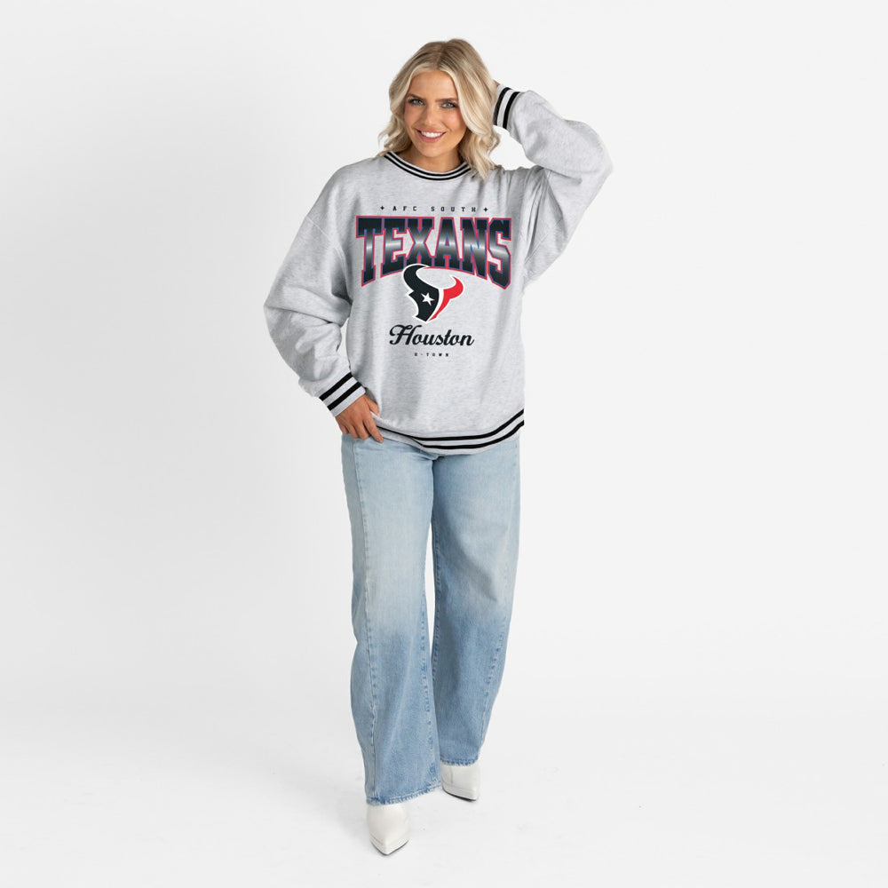 Gameday Couture Women's Oversized Gridiron Drive Ringer Stripe Sweatshirt - Houston Texans