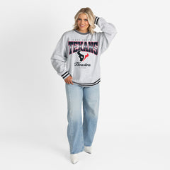 Gameday Couture Women's Oversized Gridiron Drive Ringer Stripe Sweatshirt - Houston Texans