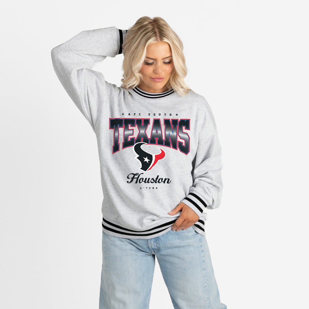 Gameday Couture Women's Oversized Gridiron Drive Ringer Stripe Sweatshirt - Houston Texans
