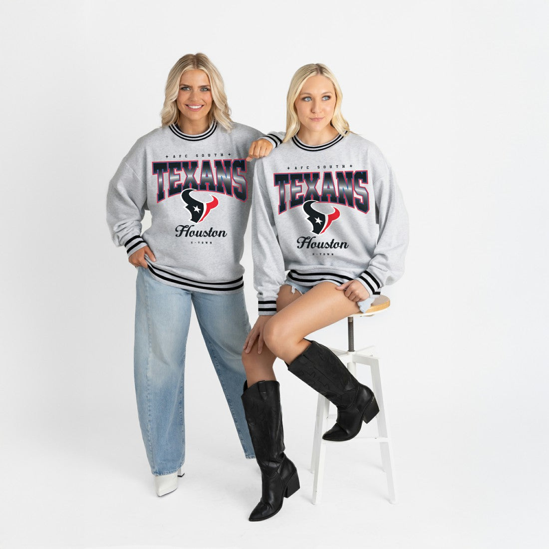 Gameday Couture Women's Oversized Gridiron Drive Ringer Stripe Sweatshirt - Houston Texans