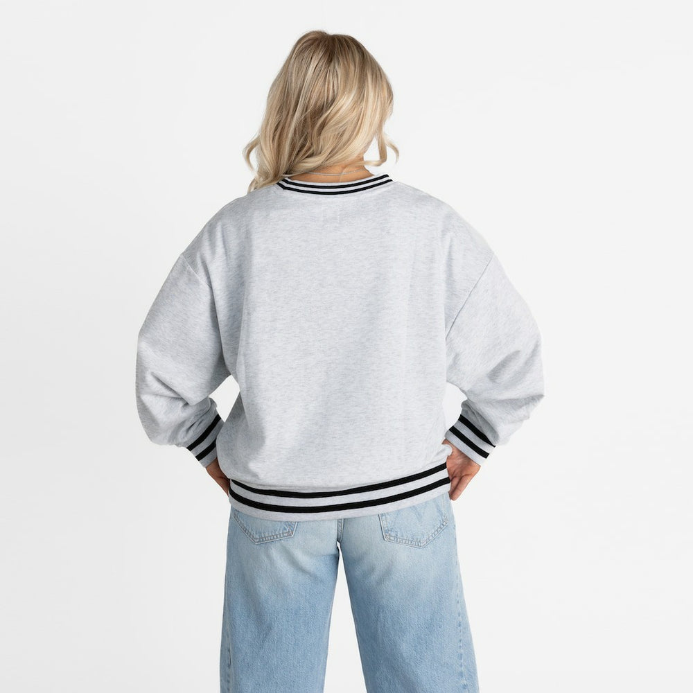 Gameday Couture Women's Oversized Gridiron Drive Ringer Stripe Sweatshirt - Baltimore Ravens