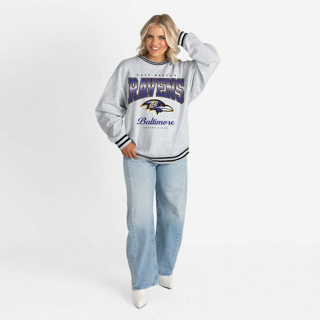 Gameday Couture Women's Oversized Gridiron Drive Ringer Stripe Sweatshirt - Baltimore Ravens