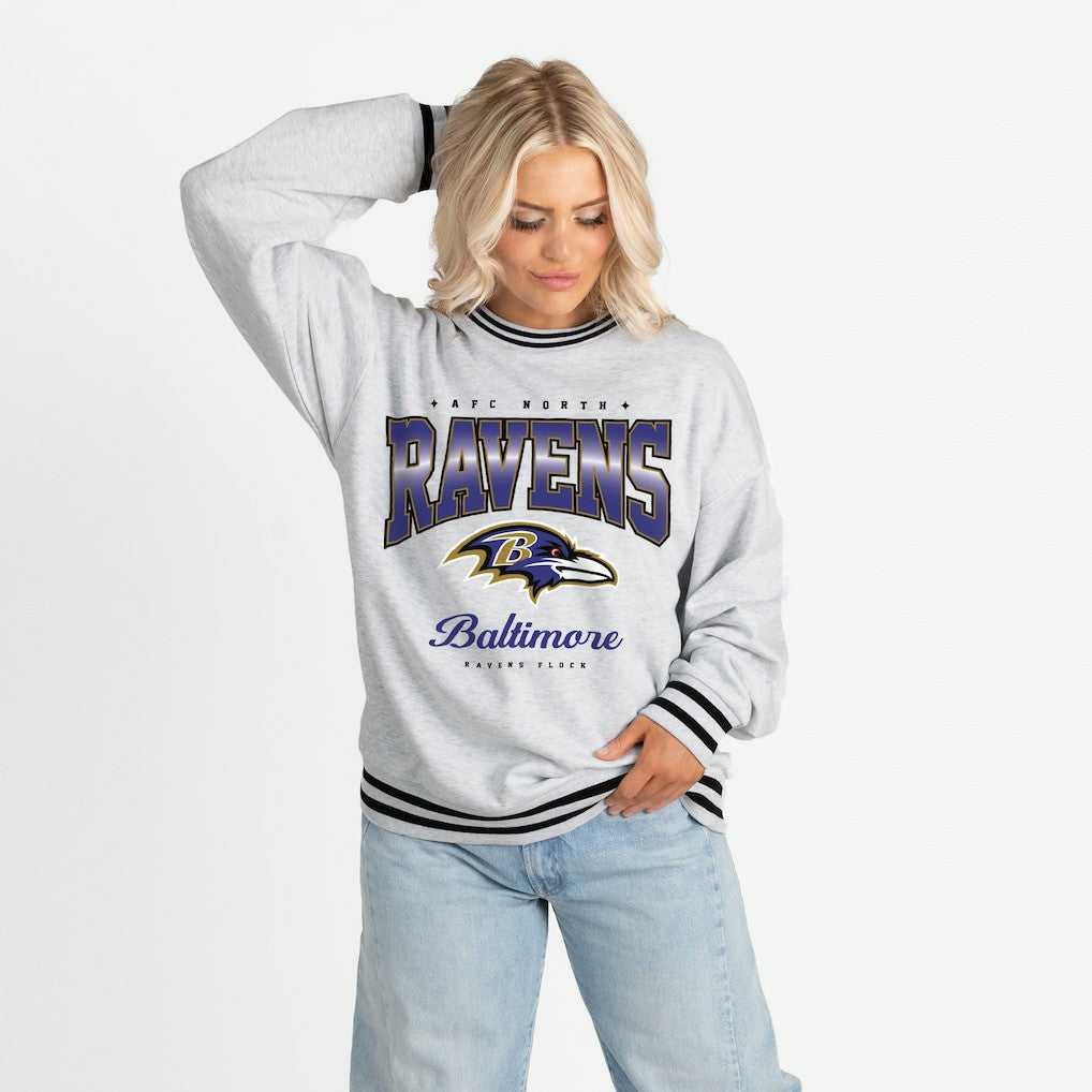 Gameday Couture Women's Oversized Gridiron Drive Ringer Stripe Sweatshirt - Baltimore Ravens