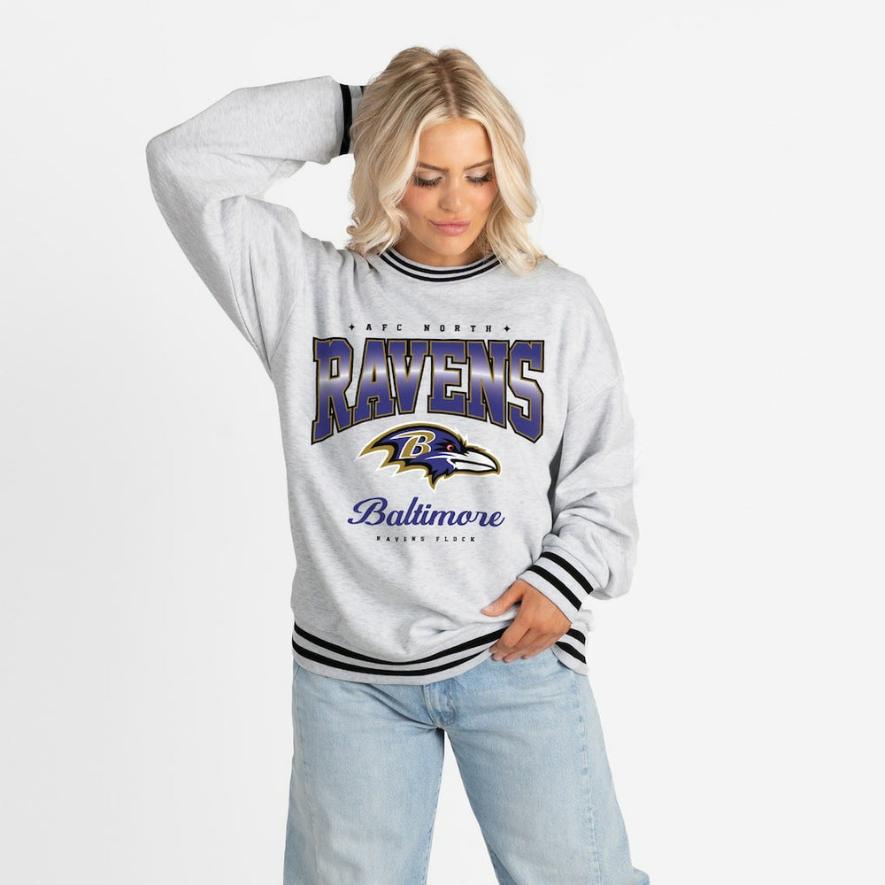 Gameday Couture Women's Oversized Gridiron Drive Ringer Stripe Sweatshirt - Baltimore Ravens