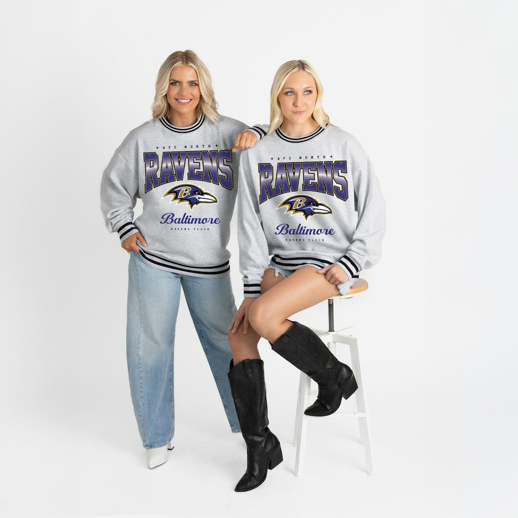 Gameday Couture Women's Oversized Gridiron Drive Ringer Stripe Sweatshirt - Baltimore Ravens