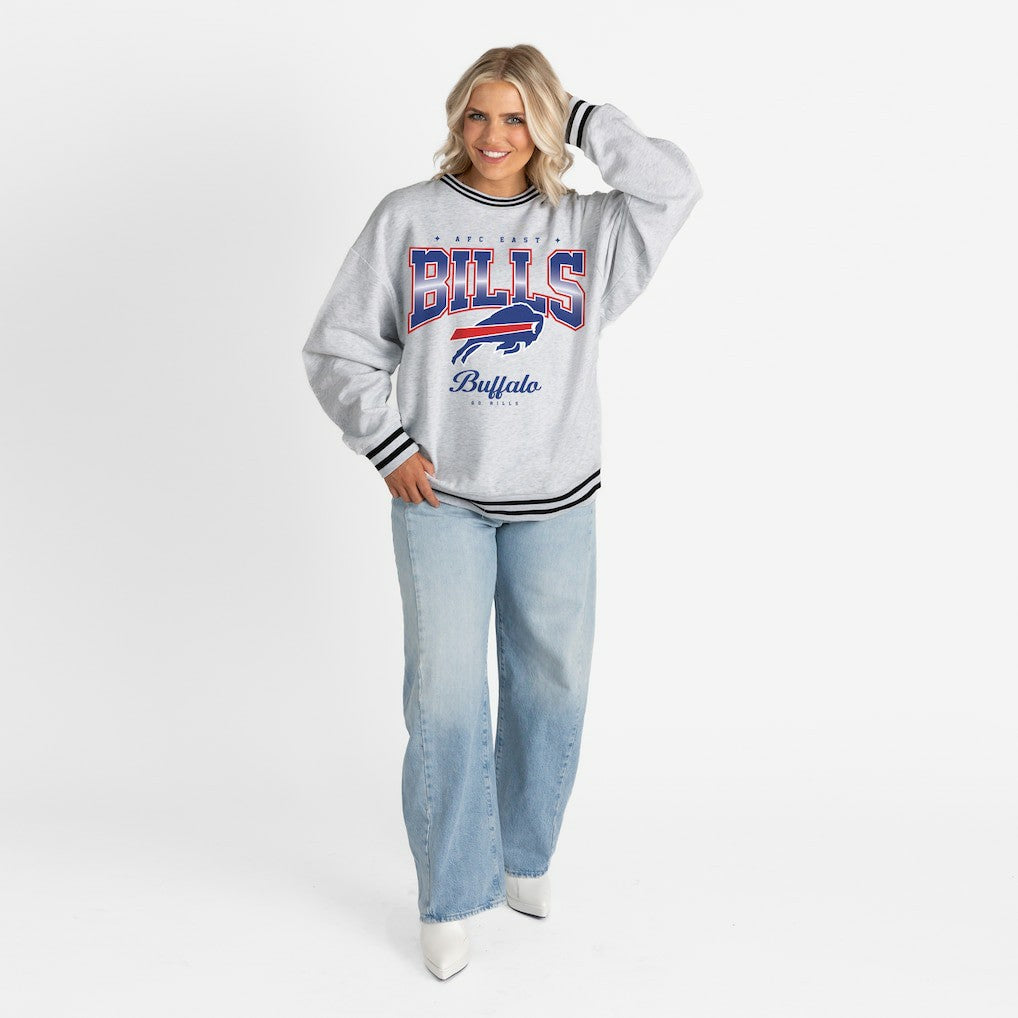 Gameday Couture Women's Oversized Gridiron Drive Ringer Stripe Sweatshirt - Buffalo Bills