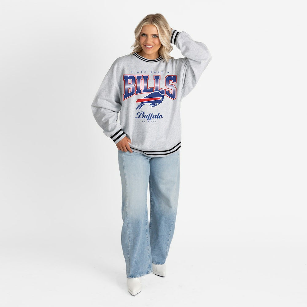 Gameday Couture Women's Oversized Gridiron Drive Ringer Stripe Sweatshirt - Buffalo Bills