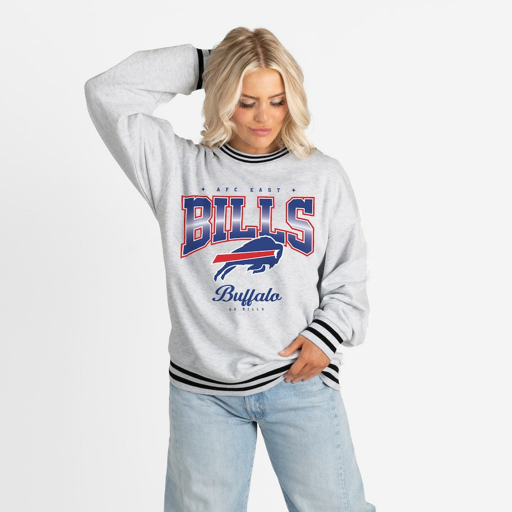 Gameday Couture Women's Oversized Gridiron Drive Ringer Stripe Sweatshirt - Buffalo Bills