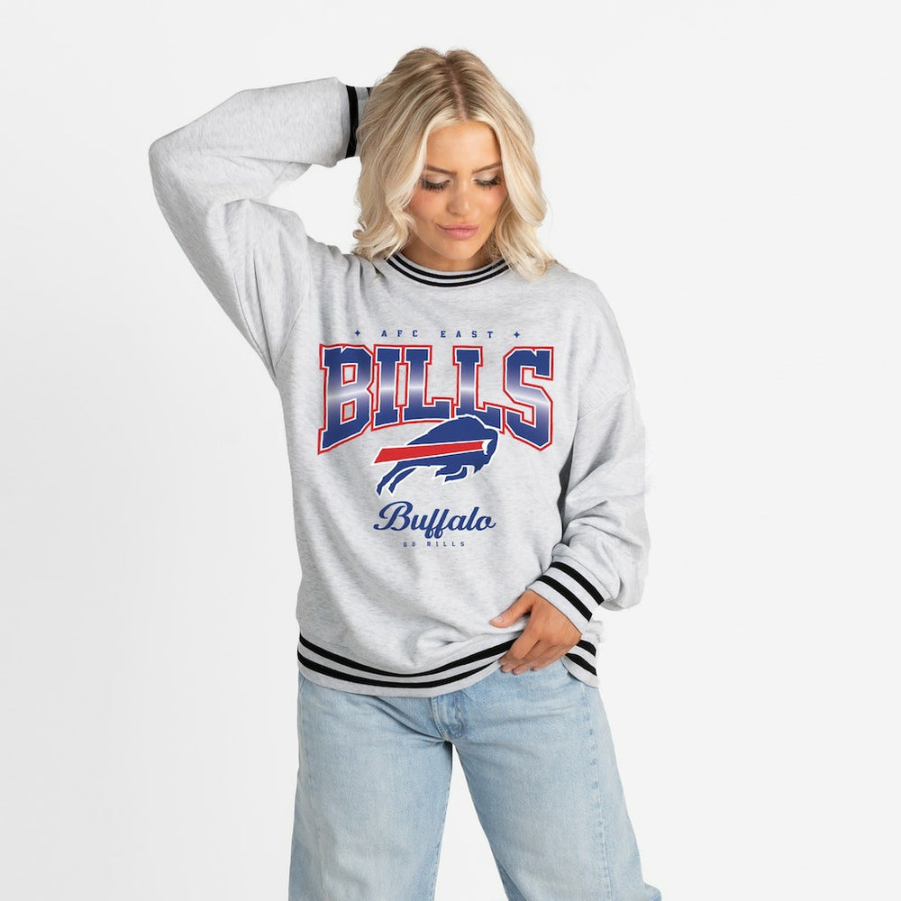Gameday Couture Women's Oversized Gridiron Drive Ringer Stripe Sweatshirt - Buffalo Bills