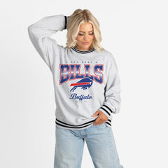 Gameday Couture Women's Oversized Gridiron Drive Ringer Stripe Sweatshirt - Buffalo Bills