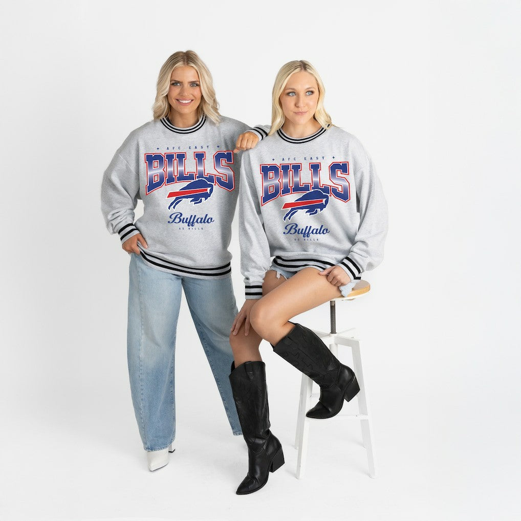 Gameday Couture Women's Oversized Gridiron Drive Ringer Stripe Sweatshirt - Buffalo Bills