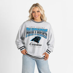 Gameday Couture Women's Oversized Gridiron Drive Ringer Stripe Sweatshirt - Carolina Panthers