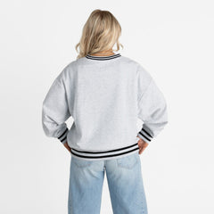 Gameday Couture Women's Oversized Gridiron Drive Ringer Stripe Sweatshirt - Carolina Panthers