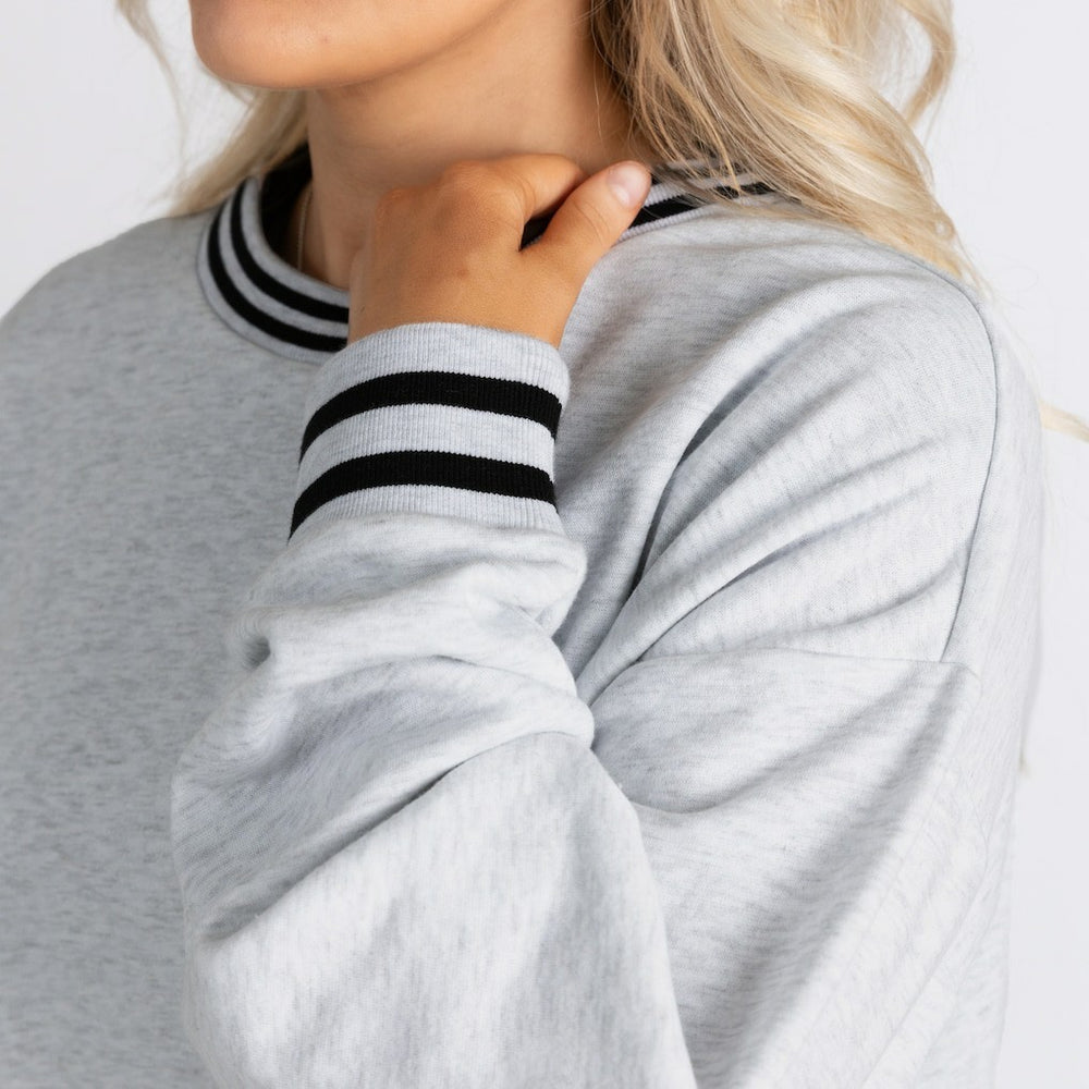 Gameday Couture Women's Oversized Gridiron Drive Ringer Stripe Sweatshirt - Carolina Panthers