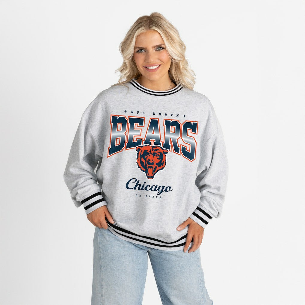 Gameday Couture Women's Oversized Gridiron Drive Ringer Stripe Sweatshirt - Chicago Bears