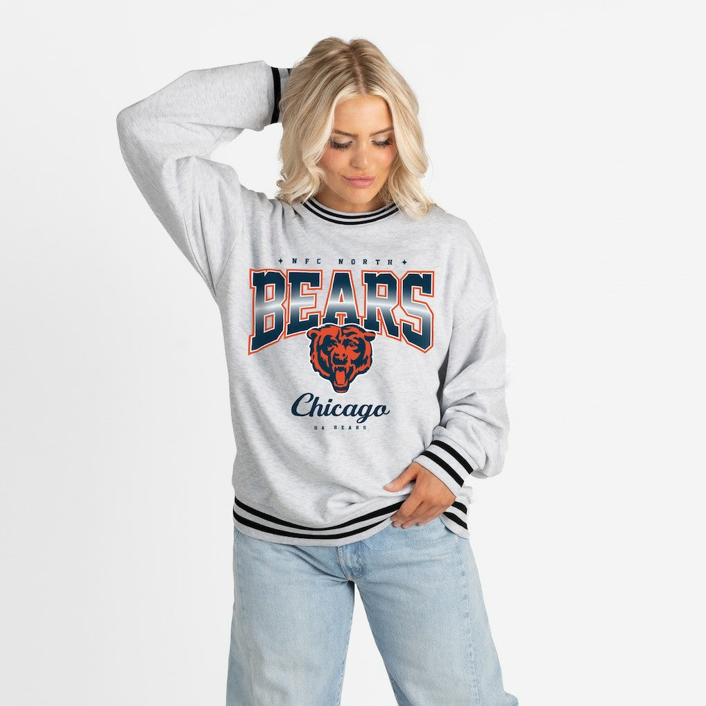 Gameday Couture Women's Oversized Gridiron Drive Ringer Stripe Sweatshirt - Chicago Bears