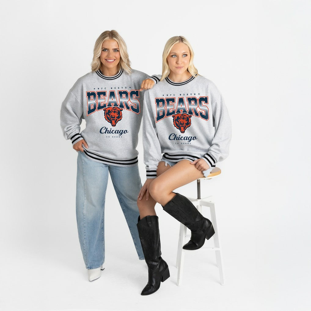 Gameday Couture Women's Oversized Gridiron Drive Ringer Stripe Sweatshirt - Chicago Bears