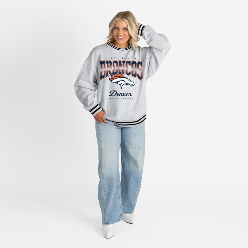 Gameday Couture Women's Oversized Gridiron Drive Ringer Stripe Sweatshirt - Denver Broncos