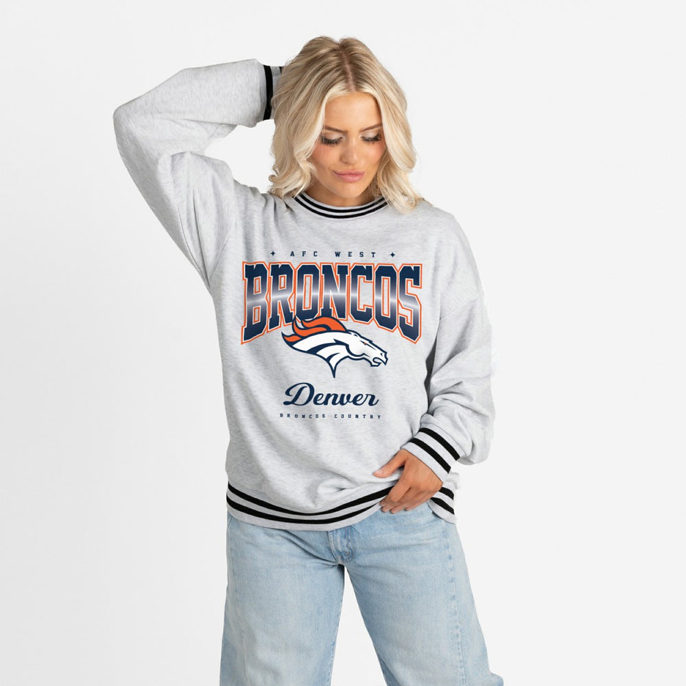 Gameday Couture Women's Oversized Gridiron Drive Ringer Stripe Sweatshirt - Denver Broncos