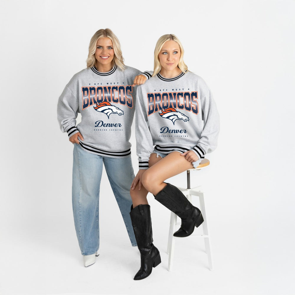 Gameday Couture Women's Oversized Gridiron Drive Ringer Stripe Sweatshirt - Denver Broncos