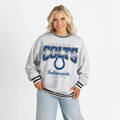 Gameday Couture Women's Oversized Gridiron Drive Ringer Stripe Sweatshirt - Indianapolis Colts