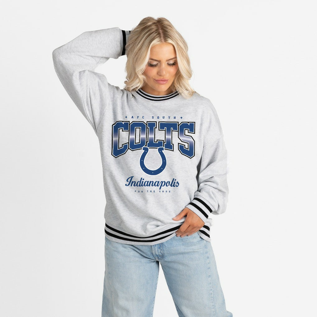 Gameday Couture Women's Oversized Gridiron Drive Ringer Stripe Sweatshirt - Indianapolis Colts