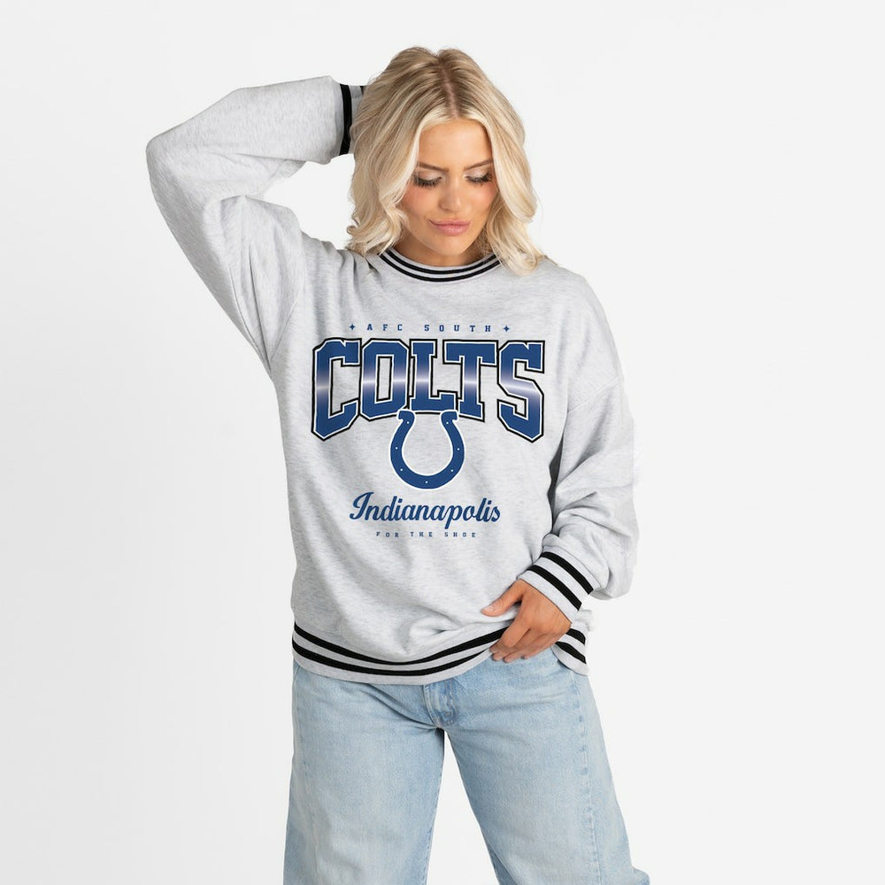 Gameday Couture Women's Oversized Gridiron Drive Ringer Stripe Sweatshirt - Indianapolis Colts