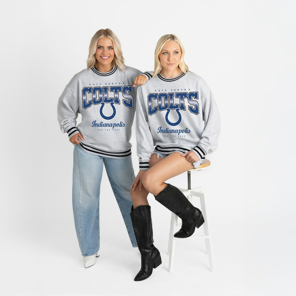 Gameday Couture Women's Oversized Gridiron Drive Ringer Stripe Sweatshirt - Indianapolis Colts