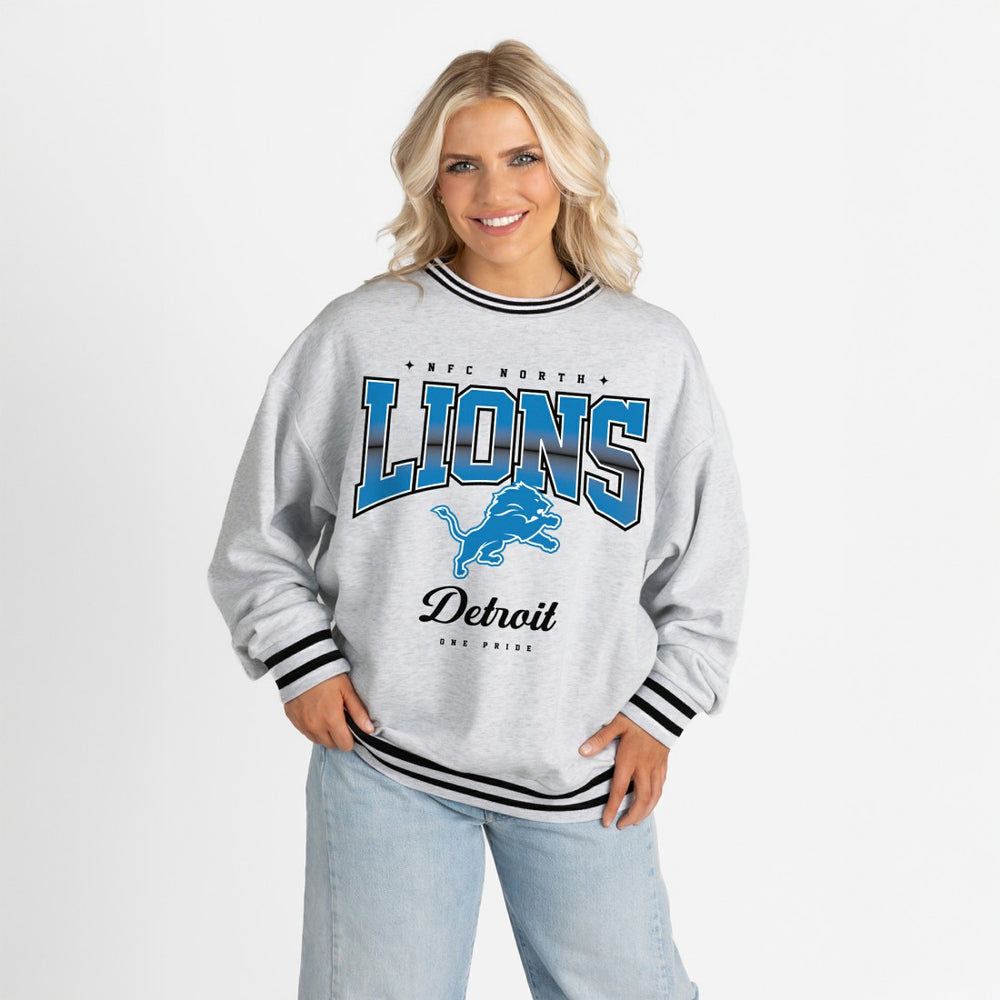 Gameday Couture Women's Oversized Gridiron Drive Ringer Stripe Sweatshirt - Detroit Lions