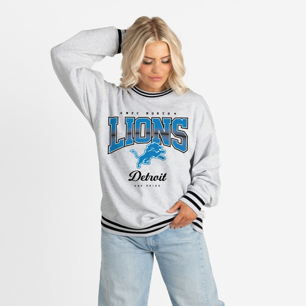 Gameday Couture Women's Oversized Gridiron Drive Ringer Stripe Sweatshirt - Detroit Lions