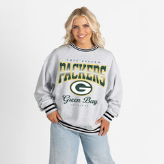Gameday Couture Women's Oversized Gridiron Drive Ringer Stripe Sweatshirt - Green Bay Packers