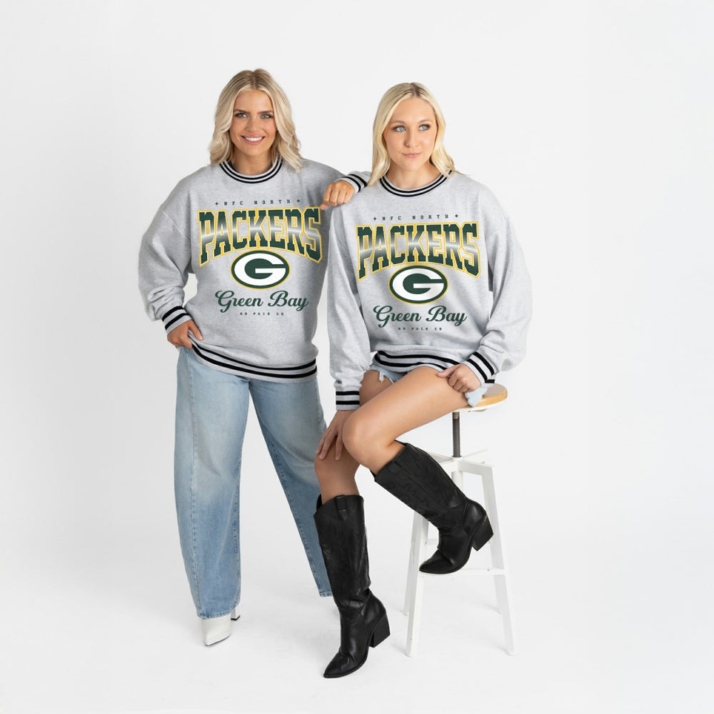 Gameday Couture Women's Oversized Gridiron Drive Ringer Stripe Sweatshirt - Green Bay Packers