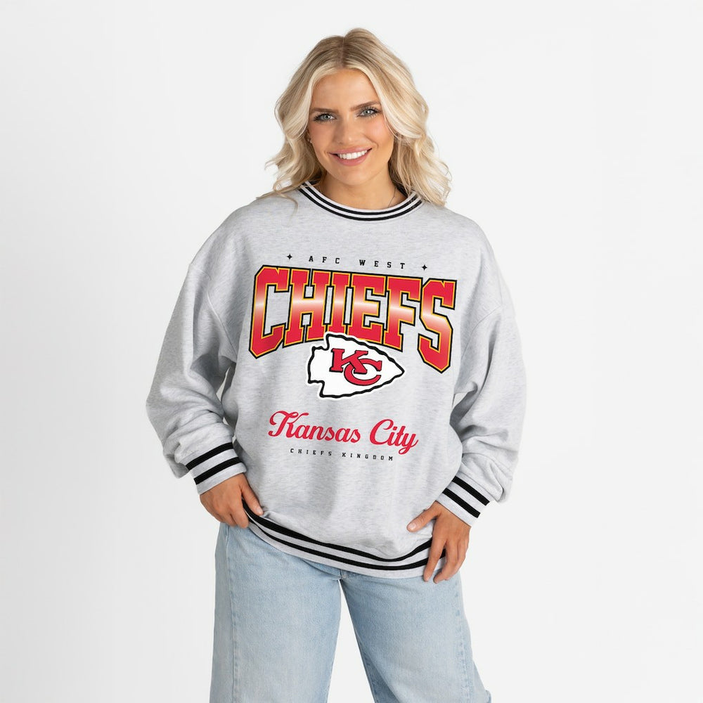Gameday Couture Women's Oversized Gridiron Drive Ringer Stripe Sweatshirt - Kansas City Chiefs