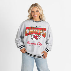 Gameday Couture Women's Oversized Gridiron Drive Ringer Stripe Sweatshirt - Kansas City Chiefs